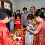 Gia đình quây quần bên mâm cơm cúng