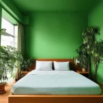 Phòng ngủ tuổi Dần với gam màu xanh lá cây là chủ đạo